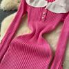 Spring Autumn Women Sweet Peter Pan Collar Knitted Sweater Long Midi Slim Mermaid Dresses