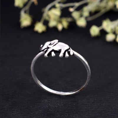 Dainty Silver Elephant Ring | Minimalist Trunk Up Jewelry | Good Luck Stacking Band | Handmade Animal Gift for Her