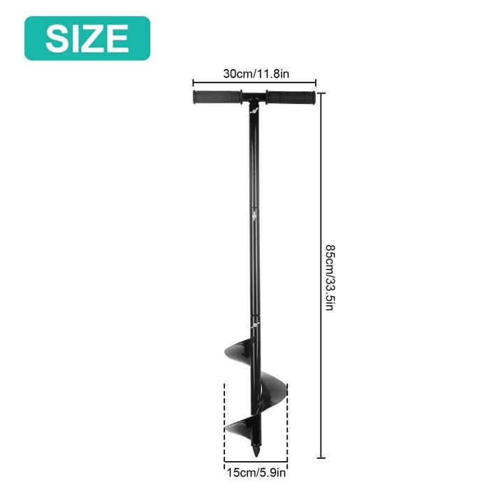 AIMOONSA Tarière manuelle hélicoïdale de jardin 15 cm x 85 cm – poignée T, acier