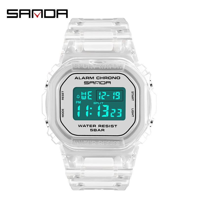 Sanda Transparent Strap Multifunctional Luminous Waterproof Sports Watch