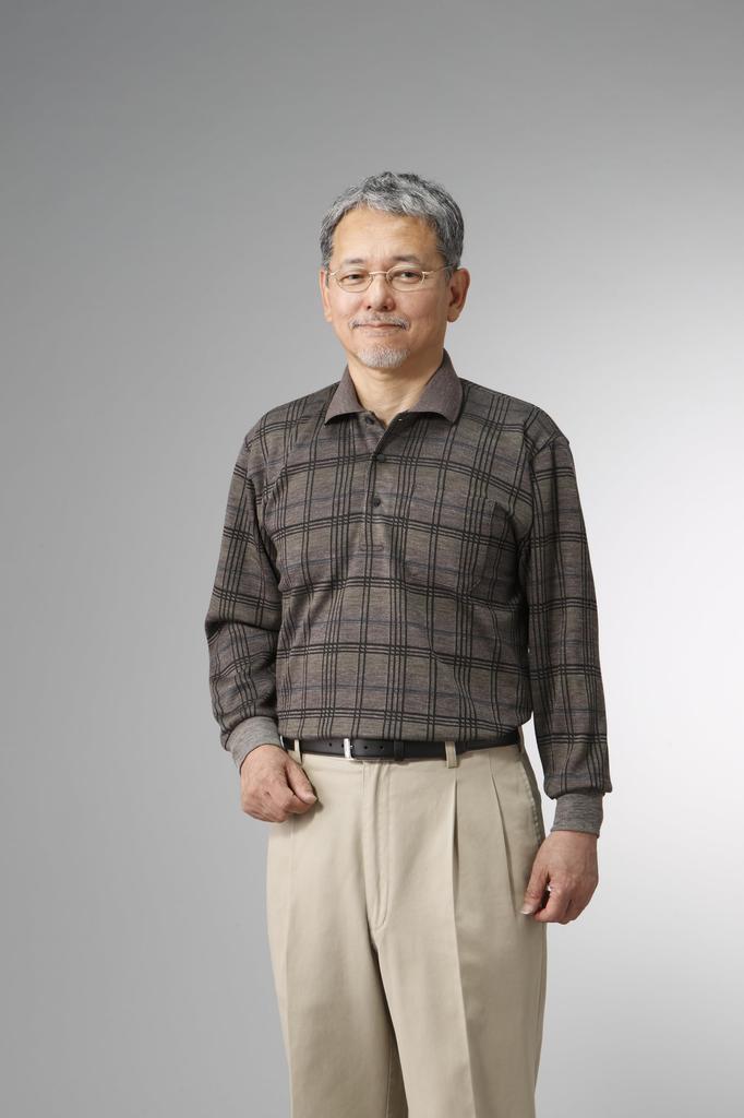 Polo Größe Lang Wolle Hergestellt in Kariert Stretch Braun [Little Island] Herrenhemd, L, Braun, Ärmel, Jacquard, Mischung, Japan, Wolle, Muster, Jacquard,