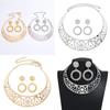 Fashion Solid Color Hollow Design Women Metal Necklace Collar Round Earring Set For Gift And Occasion