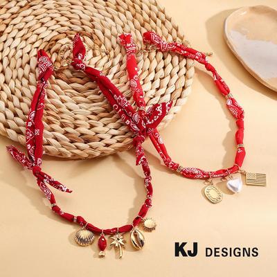 Kenjie Luxury Multi-Pendant Silk Scarf Necklace with Pearls