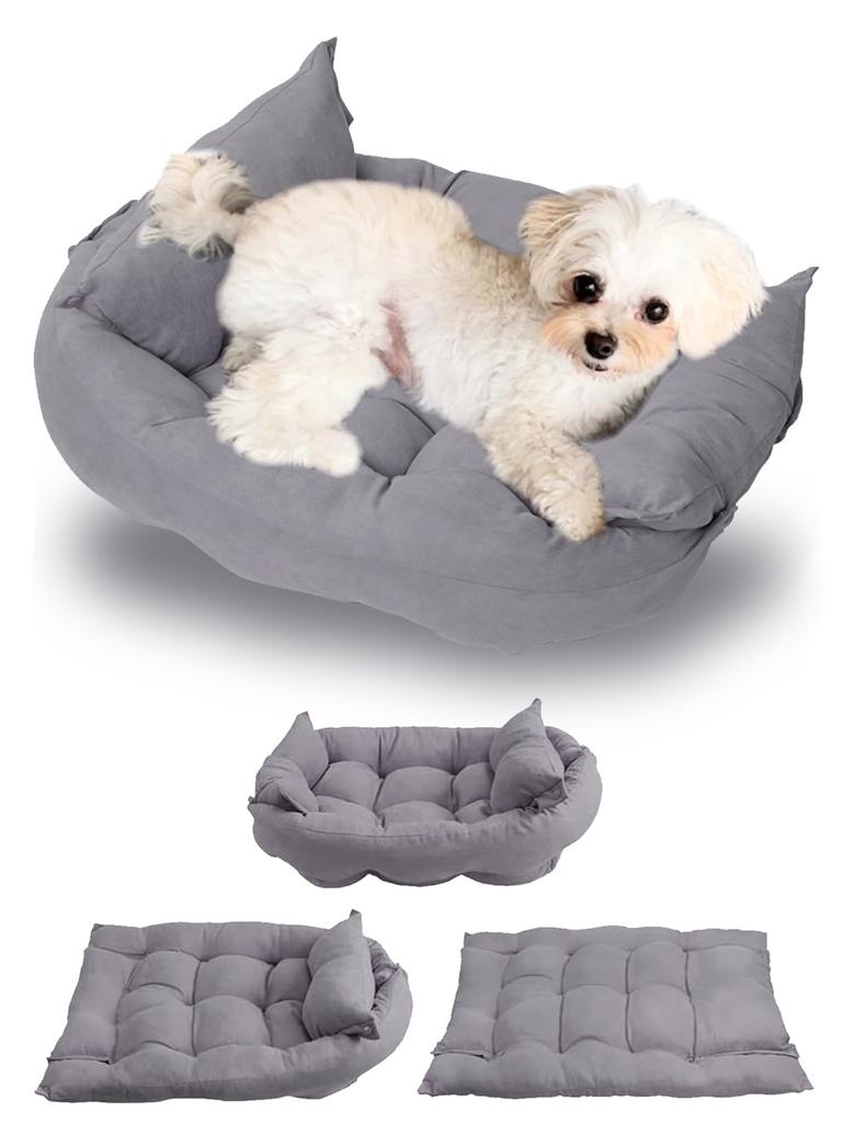 PETITL Dog Bed Fluffy Cotton A Comfortable Space for Your Precious Dog X Ash Cushion, 3-Way, Washable, - - [PETITL iBeans] (M, Gray)