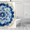 1pc Mandala Shower Curtain, Ocean Wave & Droplets, Blue & Beige, Easy-Clean Polyester, Plastic Hooks, Modern Bath Decor