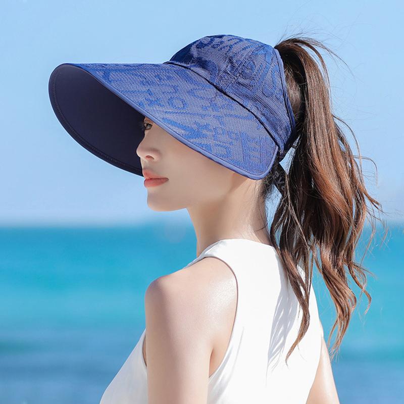 Femei Vară Dantelă Top Gol Șapcă Protecție Solară Bor Largă Anti-UV Pălărie Coadă de Cal Pentru Doamnă Călătorie în Aer Liber Plajă Vizieră Pălărie Pescar