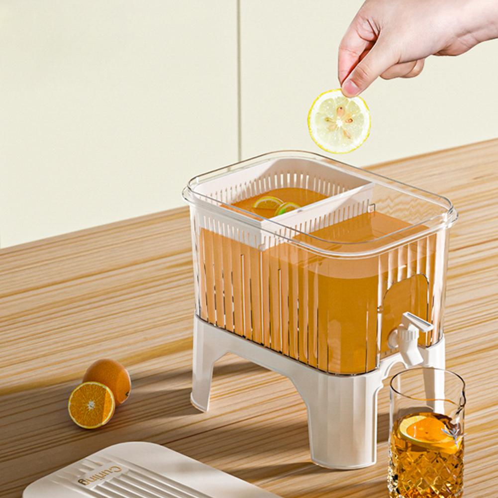 5L Kaltwasserkessel mit Zapfhahn & Halterung Kaltwasserkrug Zuhause Kunststoff Getränkespender für Eistee Limonade Kühlschrank Bar Party