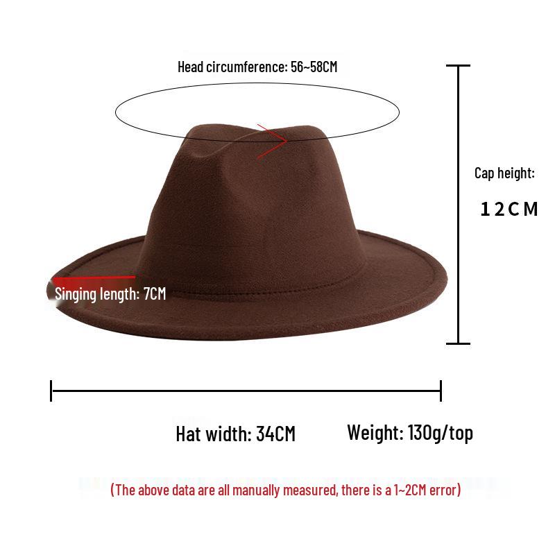 Solid Color Retro Jazz Fedora - Ethnic Style Wide Brim Wool Felt Hat for British Gentleman