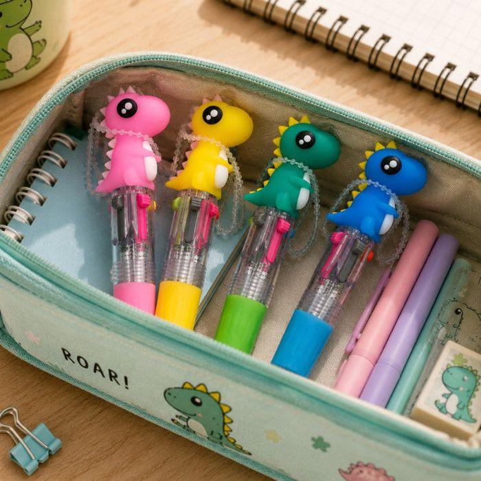 Lot de 4 Mini Stylos Dinosaure 10 cm – Stylos Bille Rétractables Fantaisie Enfant, 4 Modèles et Couleurs Assortis