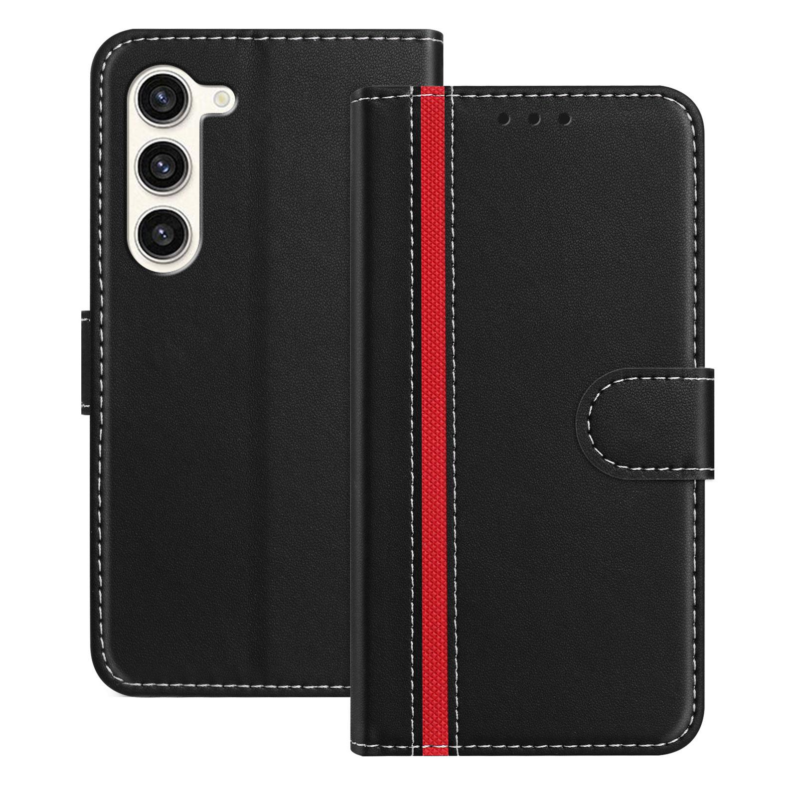 

For Samsung Galaxy S23 Phone Cases Wallet Stand Color Splicing Leather Cover with Magnetic Clasp Black