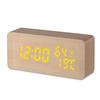 Wooden Alarm Clock 115-Colored Time/ Humidity/ Temperature/ Date Display Wood LED Digital Desk Clock Adjustable Brightness Voice Control Snooze
