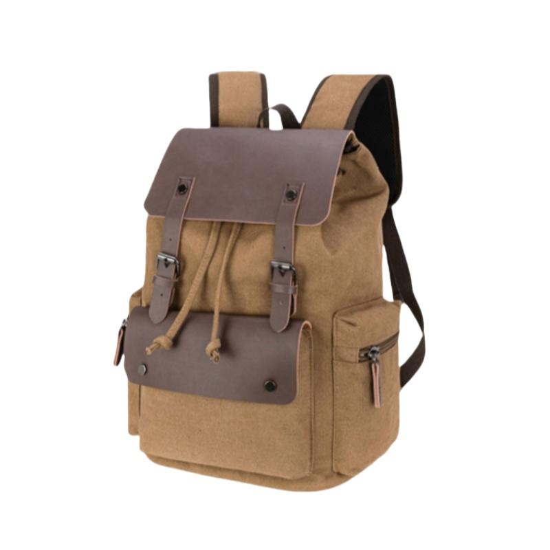 Vintage Texture PU Leather Canvas Splicing Backpacks Fashion Microfiber Leather Couple Rucksack Student Computer Schoolbag Trendy Men's Shoulder Bag