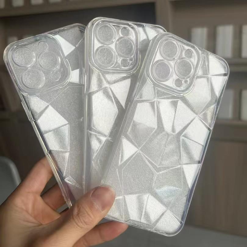 Applicable To IPhone16 Transparent Mobile Phone Case Apple 13/14 Diamond Pattern Flash Diamond TPU Soft