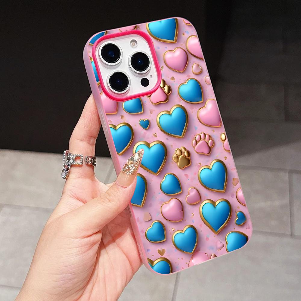 Y2K Glowing Hearts Jelly Double Layer Rose Red Mobile Phone Case for iPhone 17 16 15 14 13 12 11 Air Pro Max Plus Protective