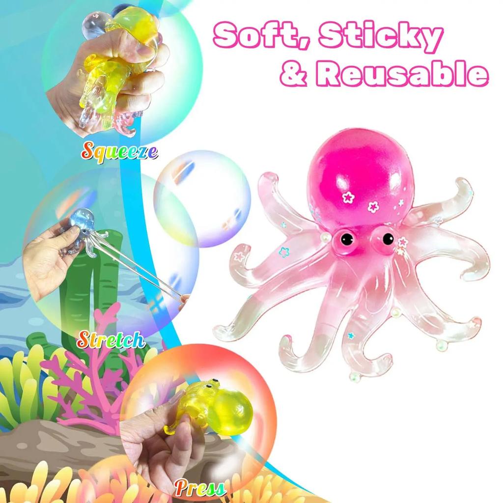 Octopus Squishy Toy,Sensory Stress Relief Fidget Ball for Kids & Adults,Ideal for Classroom Prizes, Party Favors & Holiday Gifts