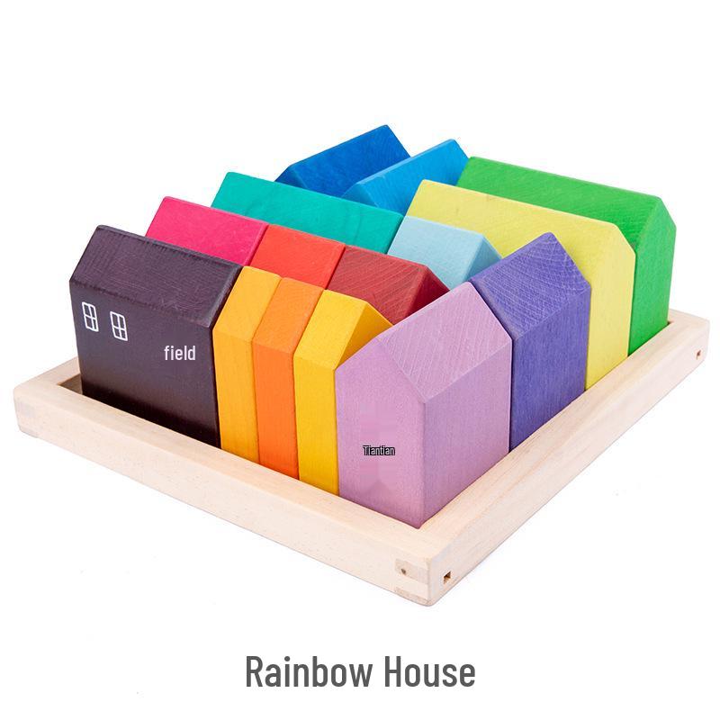 Four Elements Little Tree House Coral Wooden Stackable Building Blocks for Children's Pretend Play