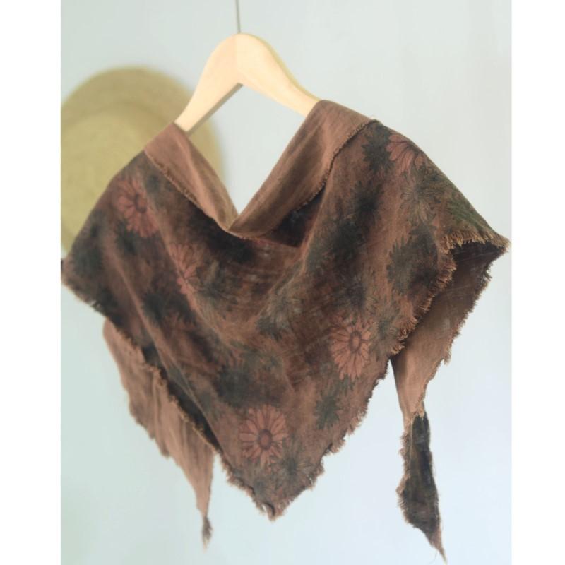 Johnature Vintage Flower Reversible Triangle Scarf Women Dour Seasons Versatile Decorative Bandana Scarf