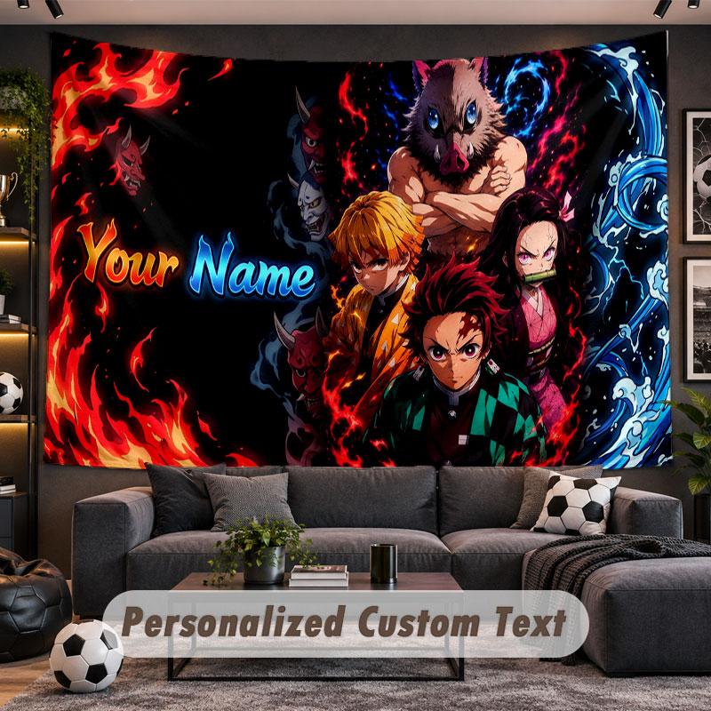 Wall Hanging Tapestry Custom NameDemon Slayer Pattern Personalized Printed Fabric Wall Decor