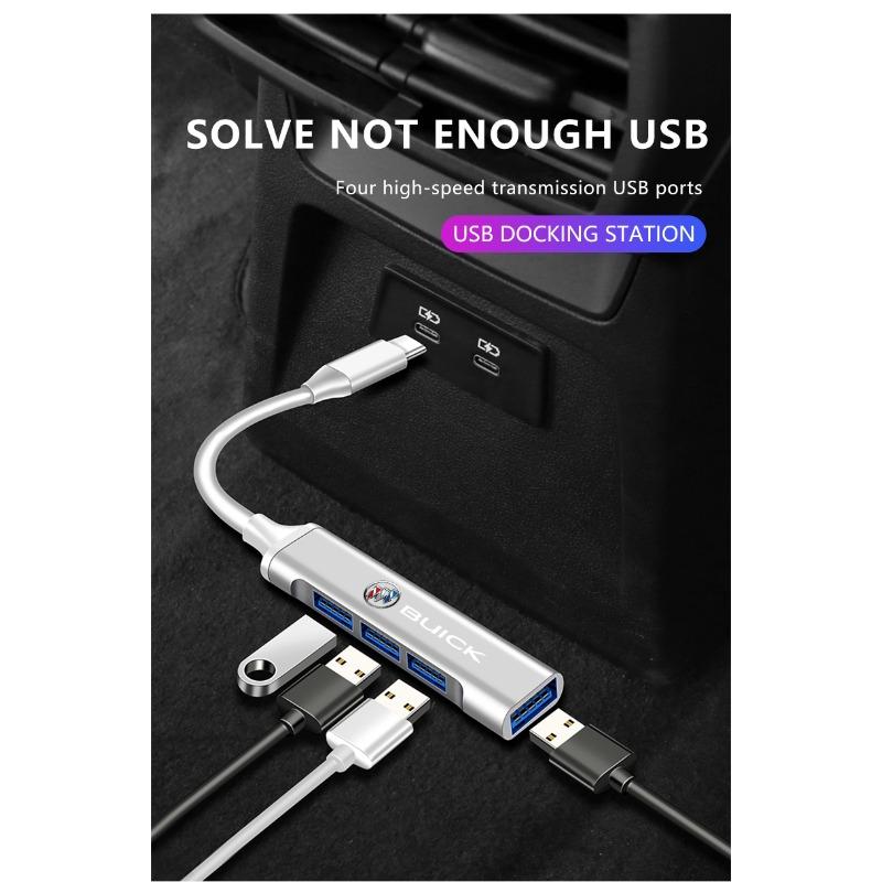 1Pc Type-C Turn USB Adapter Multi Port Distributor Hub Car Goods For Buick Regal GS GL6 GL8 Avenir Lacrosse Riviera Envision Lesabre Velite