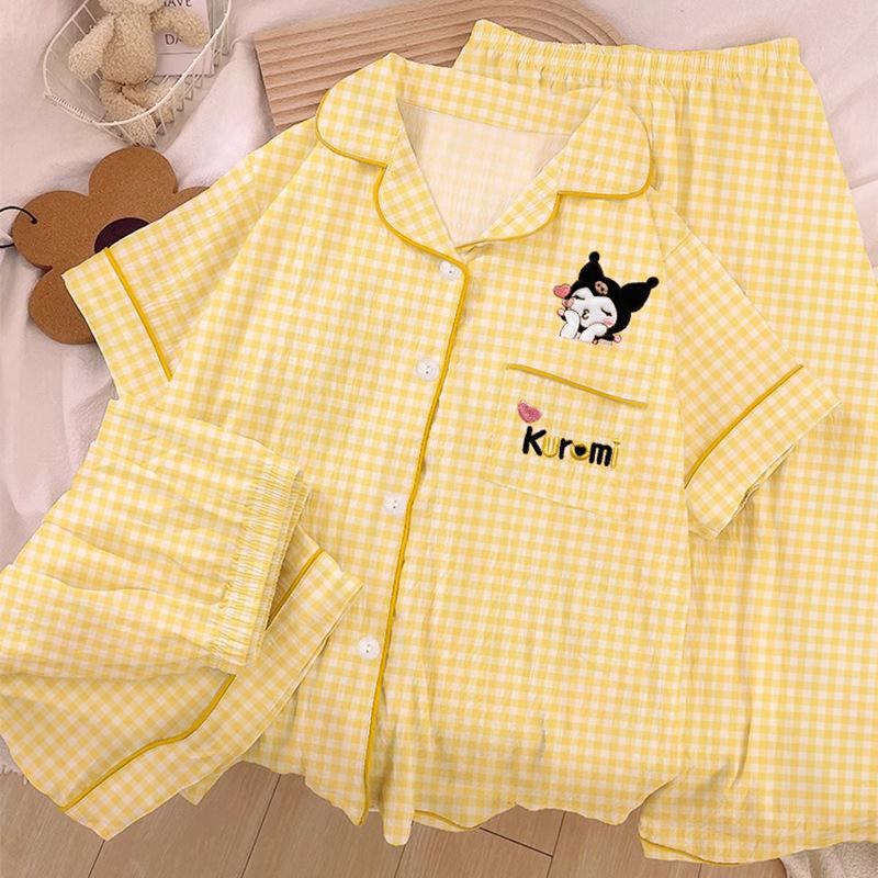 Homewear Cloud Cotton Frühling und Sommer Pyjama Damen Kurzarm Hose Cartoon Welpe Mädchen Dreiteiler