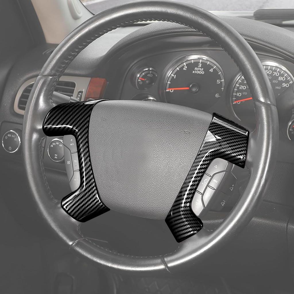 for Silverado Steering Wheel Panel Trim Sticker for 2007-2013 Tahoe/Suburban/Avalanche/Silverado/Yukon/Sierra/Escalade for 2012-2017 Captiva Black