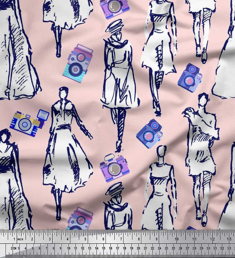 

Soimoi Тканина з японського креп-сатину для жінок і модних принтів для фотокамер на метри 42 дюйми 42 Inch Wide - Poly Crepe рожевий