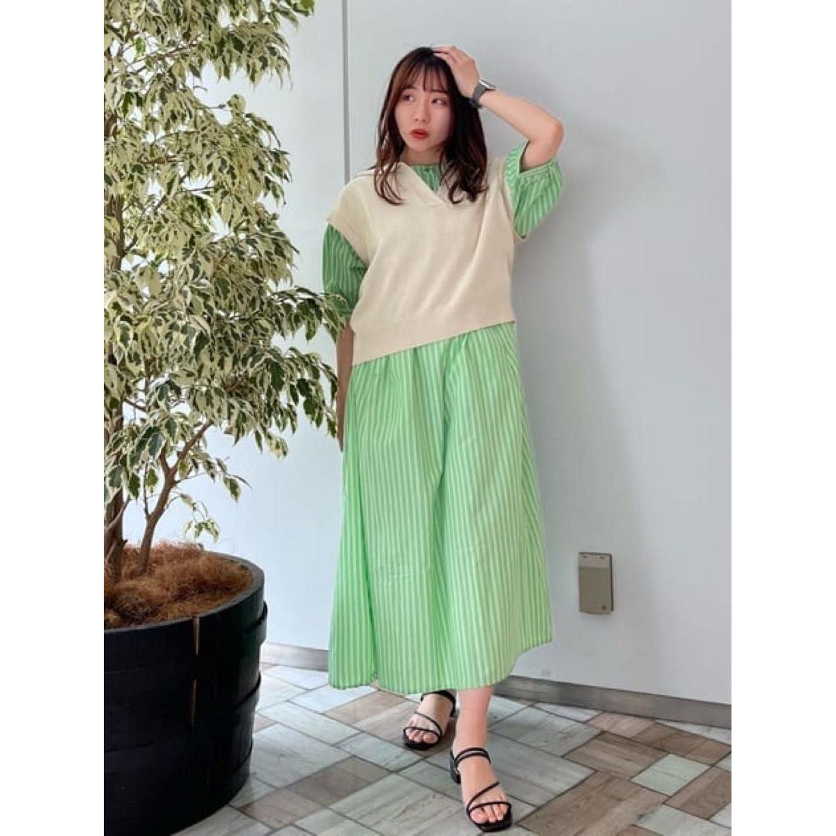earth music&ecology poplin flare dress long length dress