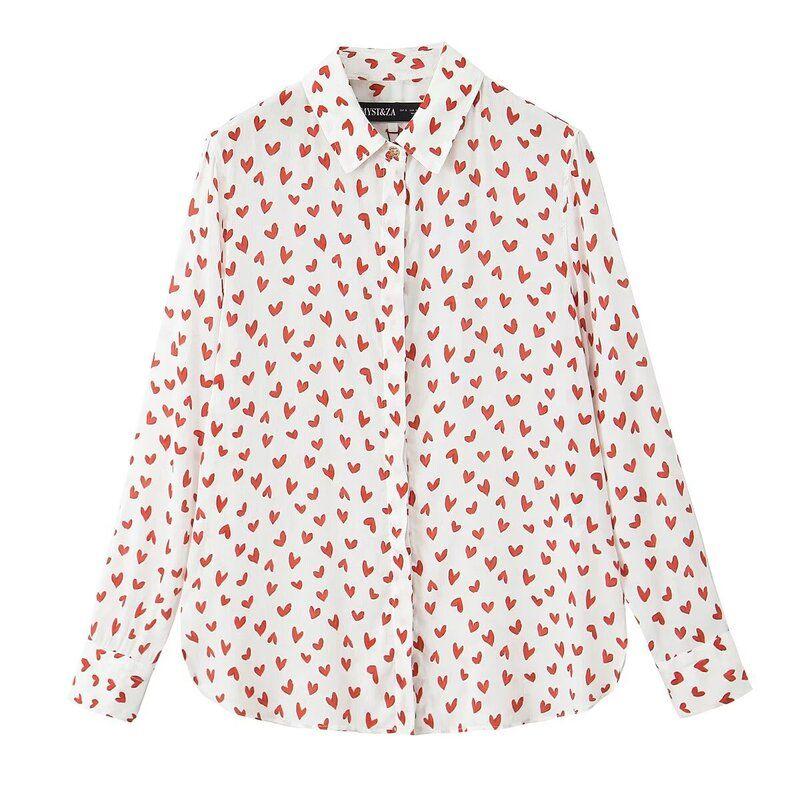 Western Style 2024 Summer New Women Loose Casual Top Contrast Color Print Long sleeve Lapel Shirts 8111199