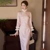 Pink velvet national style Suzhou long-sleeved improved cheongsam winter thick women's new Chinese-style high-end retro autumn and winter clothing