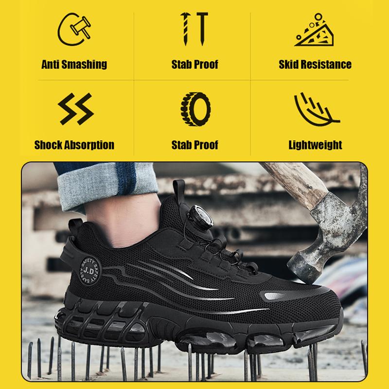 Unisex Work Safety Shoes with Steel Toe Cap and Rotary Buckle Men Women Anti-Impact Anti-Piercing Lightweight Tactical Boots