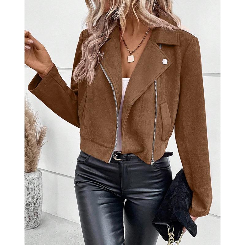 Damen S Schlank geschnittene Langarm-Polo-Halsjacke für Herbst Winter