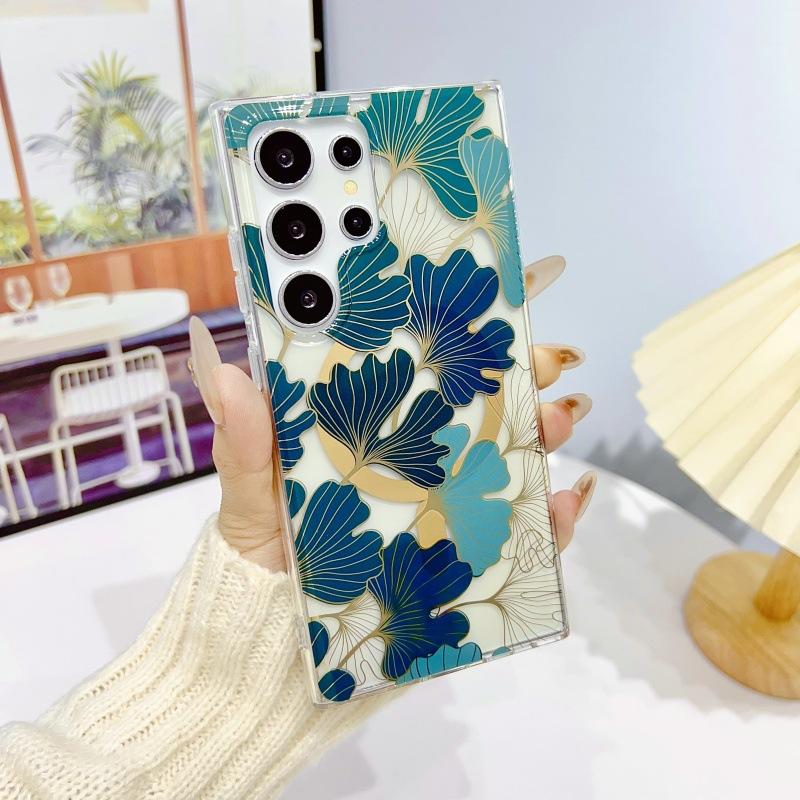 Magsafe Magnetic Shell Spring Flowers Suitable for Samsung S25 Ultra Mobile Phone Case S24plus Electroplated Transparent 23