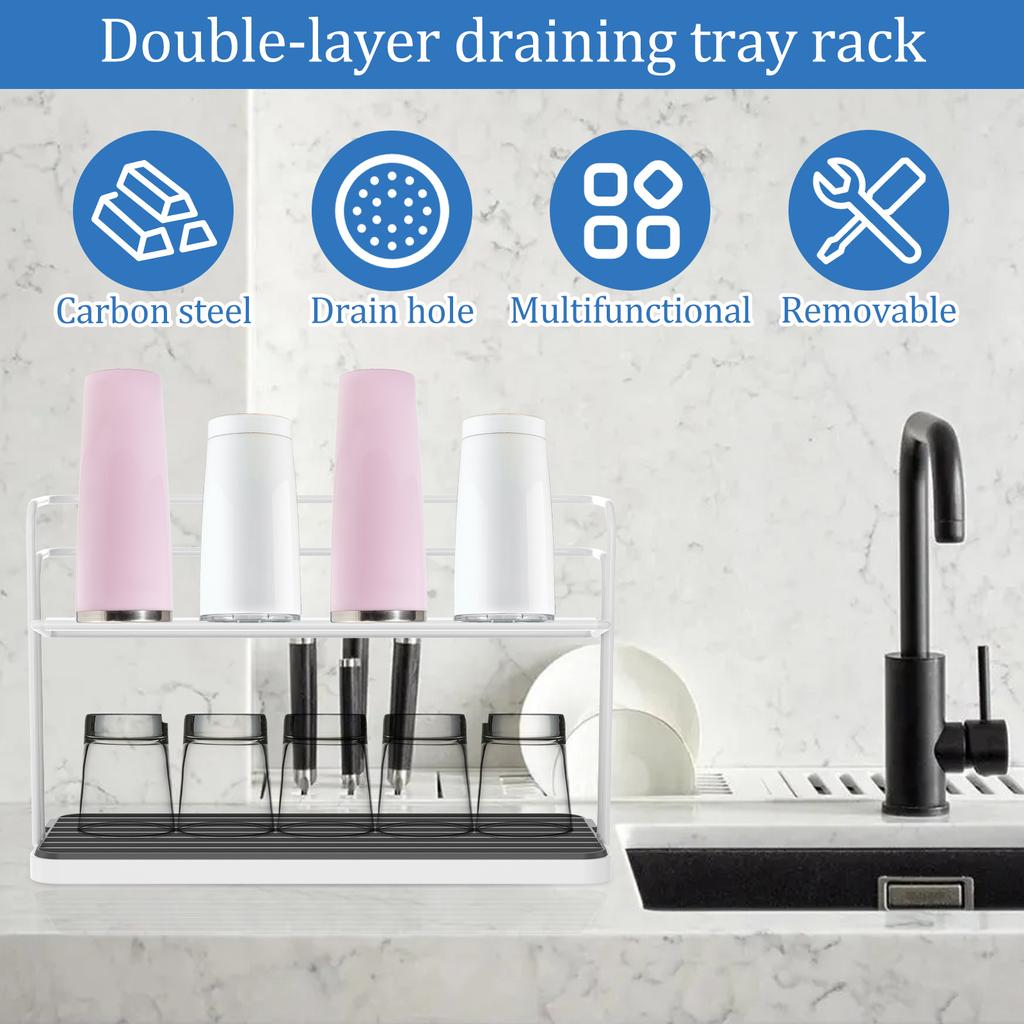 Cup Drying Rack Bottle Drain Tray Organizer Rack Kitchen Household 2 Layers Glass Cup Stand Drying Shelf Multifunctional