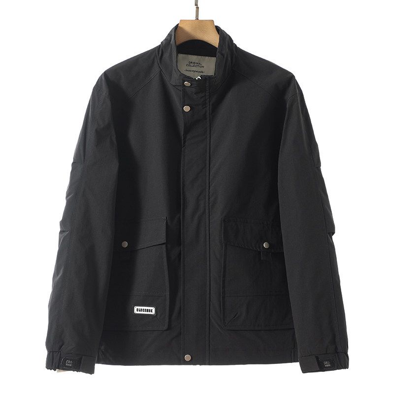 Trendy Spring and Autumn Casual Stand Collar Function Export Parka Black 2XL