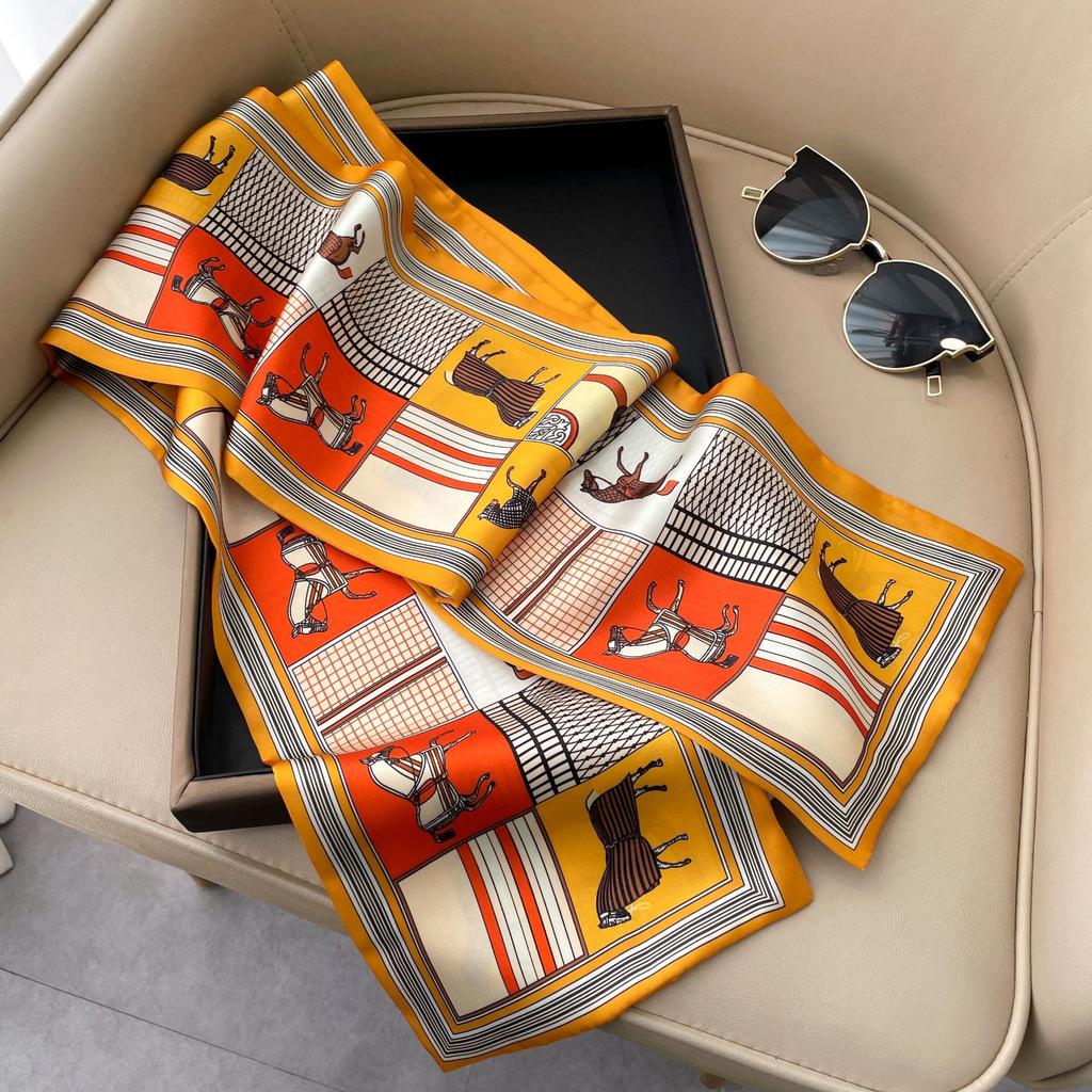 Eșarfe de mătase de înaltă calitate, de lux, bentiță, eșarfe pentru gât, pentru femei, eșarfă de mătase cu lanț, șal decorativ pentru femei