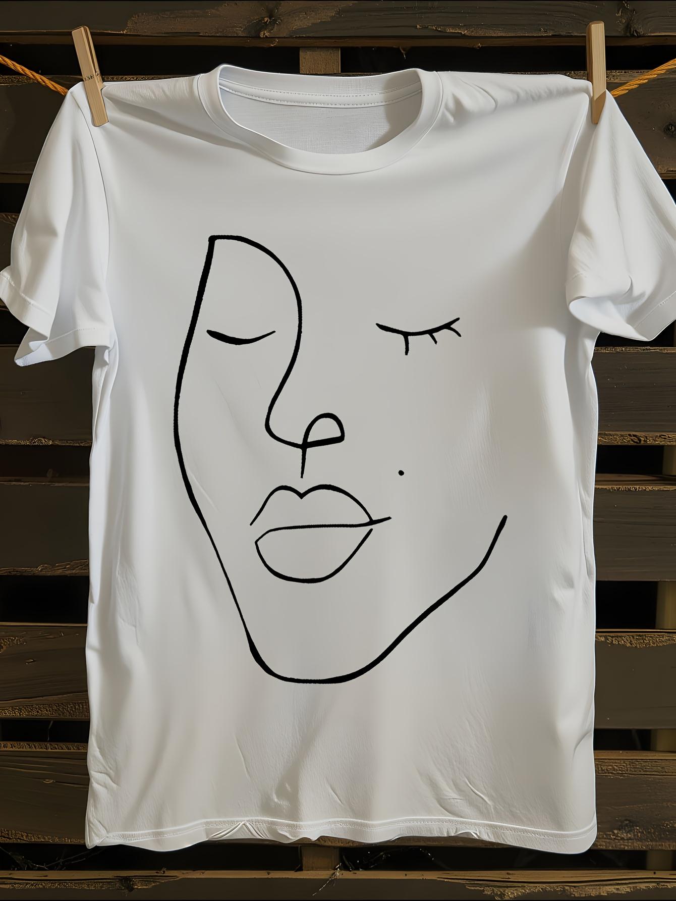 Minimalist Black Line Face Print T-shirt XXXL