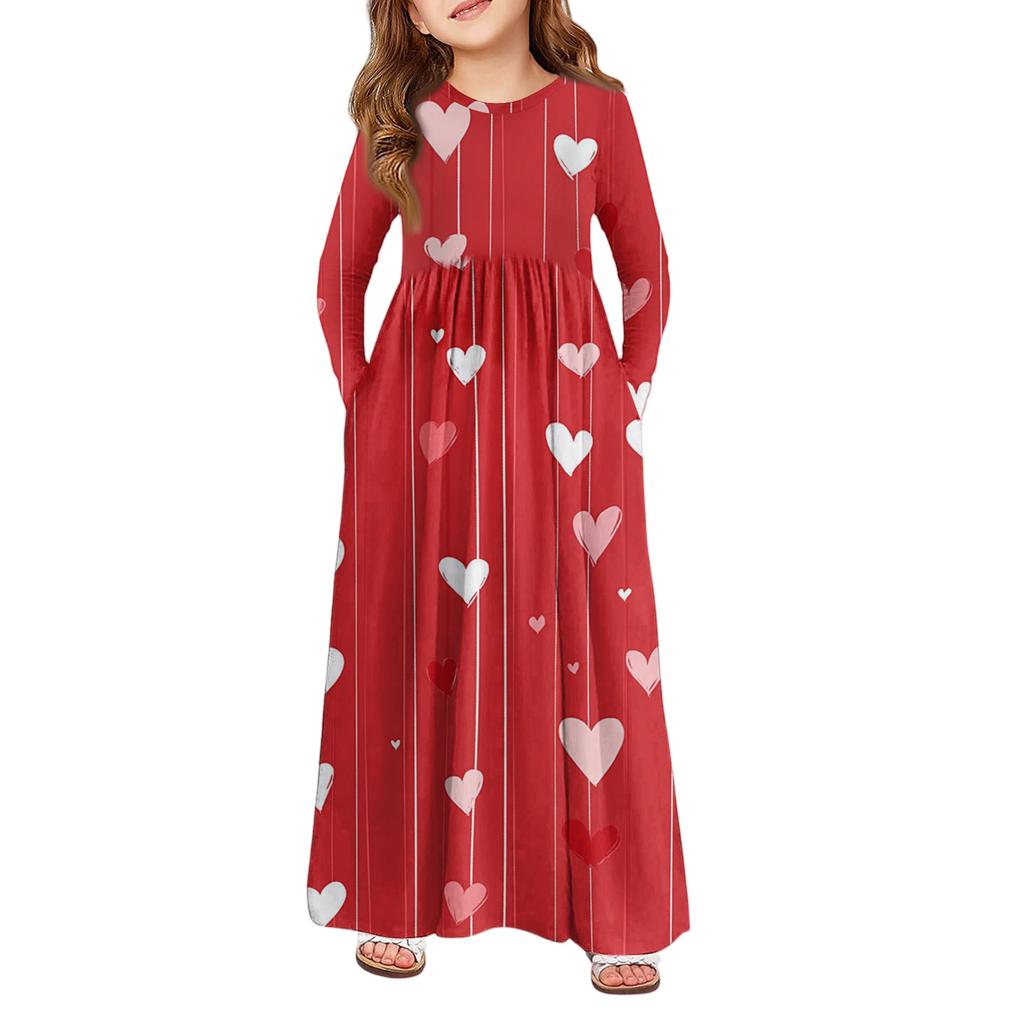 Mädchen Maxi Kleid - Langarm Taschenkleid Valentinstag