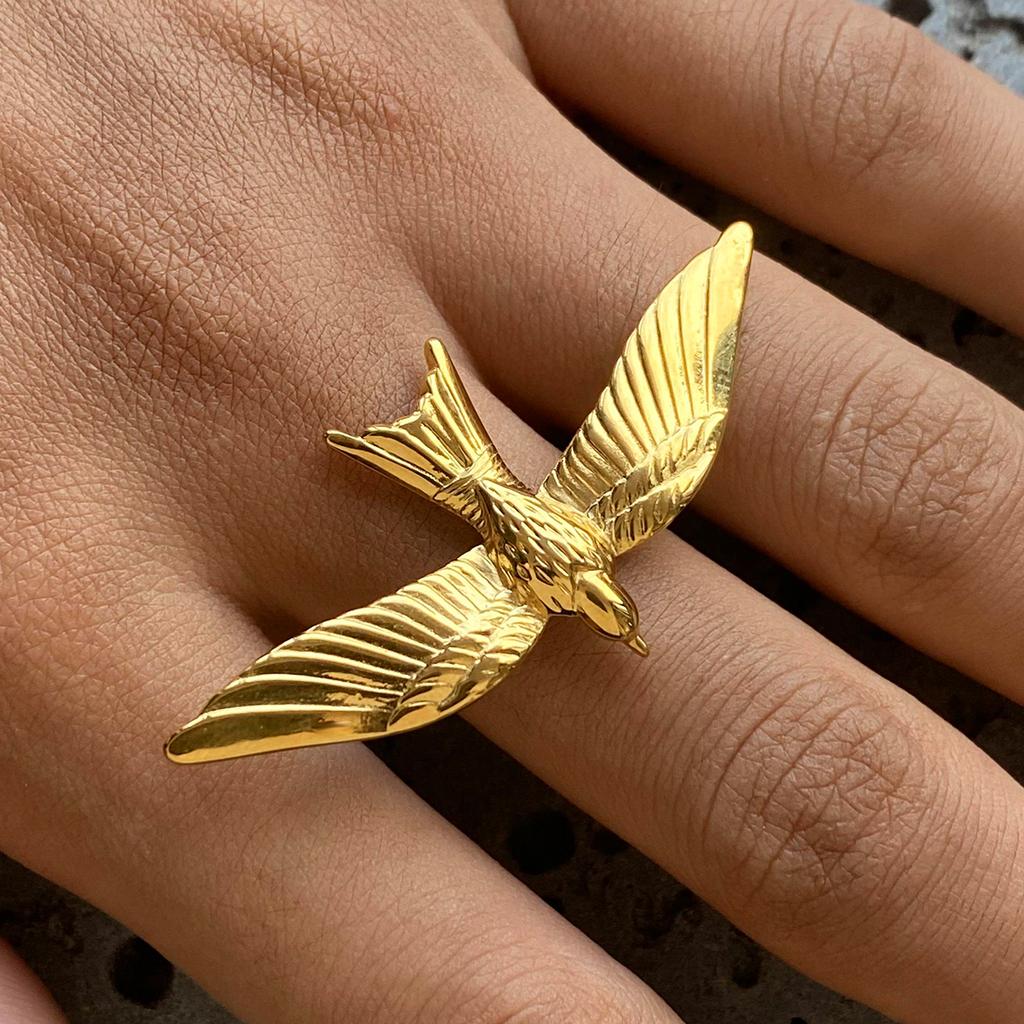 Yori Fashion Peace Dove Wing Open Ring for Women Charm Texture Rust Proof Fashion Statement Jewelry 2024 NEW