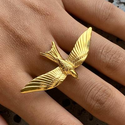 Yori Fashion Peace Dove Wing Open Ring for Women Charm Texture Rust Proof Fashion Statement Jewelry 2024 NEW