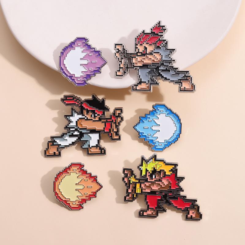 Fighter Fashionable Street Game Cartoon Brooch Pin With Eyecatching Flame Details