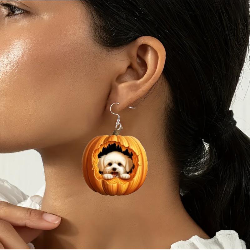 Chic Pumpkin Puppy Acrylic Earrings: Creative Design with High-End Appeal