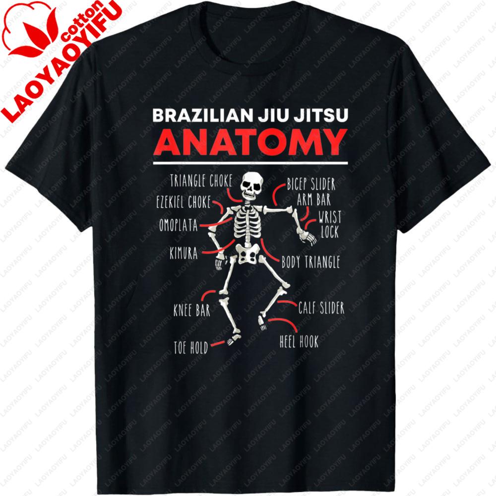 Brazilian Jiu Jitsu Anatomy Men TShirt Skeleton BJJ Techniques Funny Jiu Jitsu Gift Summer Short Sleeve Cotton Casual Tops