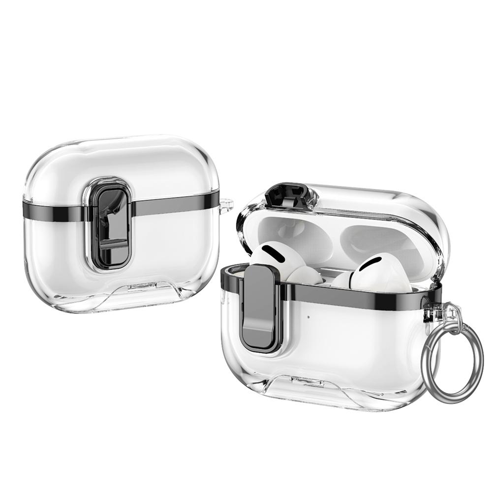 KEYSION Plating Transparent Earphone Case for AirPods Pro 3 TPU+PC Shockproof Phone Stand Hook Headphone Cover for AirPods Pro 3
