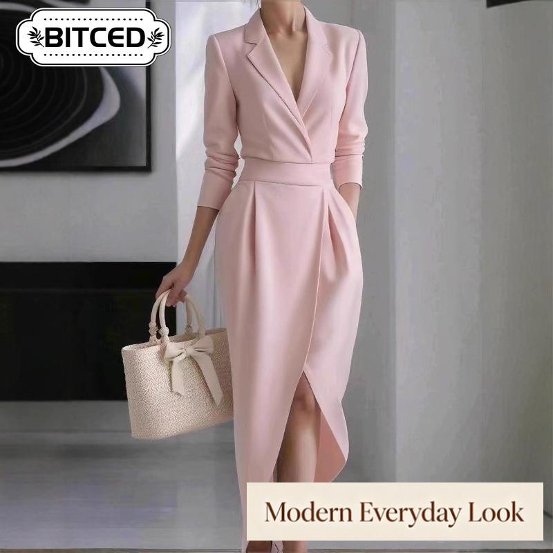 BITCED Damenmode Herbst Winter Einfarbige Druck V-Ausschnitt Langarm Freizeitkleider