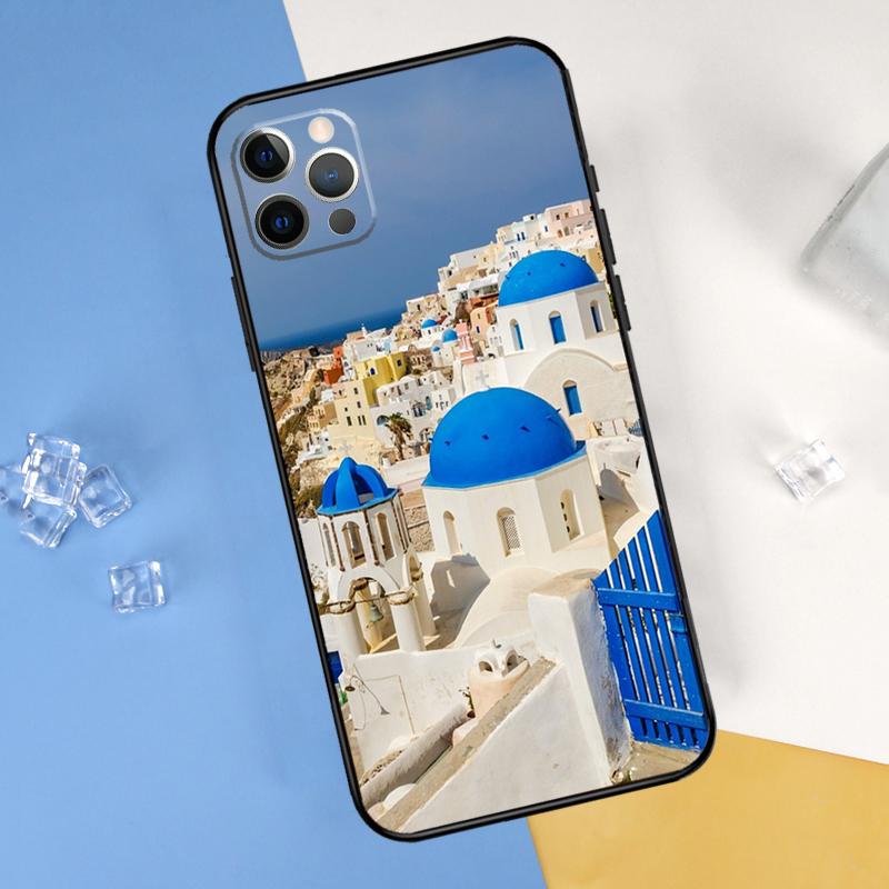 

Oia Santorini Greece Phone Case For iPhone 16 Pro Max 13 12 Mini 11 14 15 Pro Max XR 16 15 Plus 16e Cover Shell iPhone 15 Plus