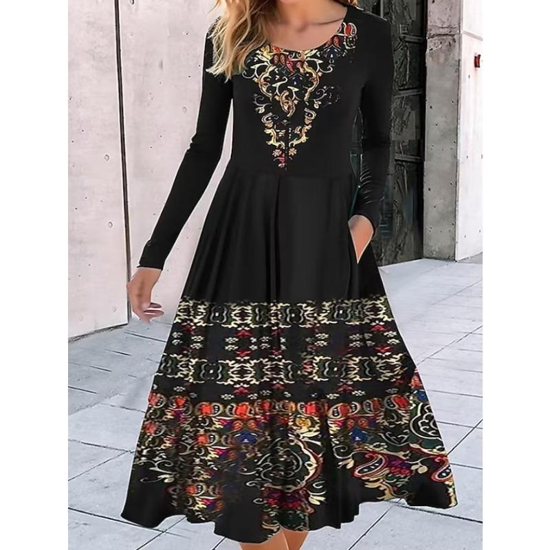 

JPNTKY Fashion Autumn Winter Long Sleeve O-Neck Casual Dresses XXXL