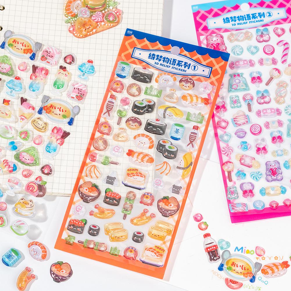 Japanese Style Mini 3D Sushi Candy Stickers - Kawaii Embossed Resin Decals - DIY Scrapbook Stationery Birthday Party Supplies