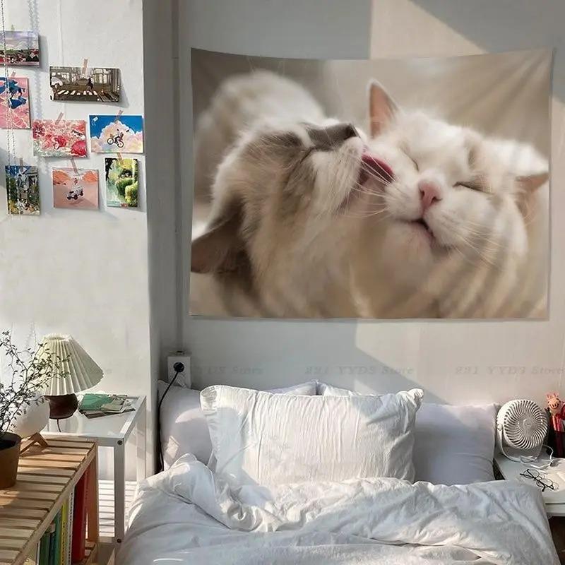 Office Living Room Tapestry Cute Pet Cat Tapestry Home Wall Decoration Tapestry