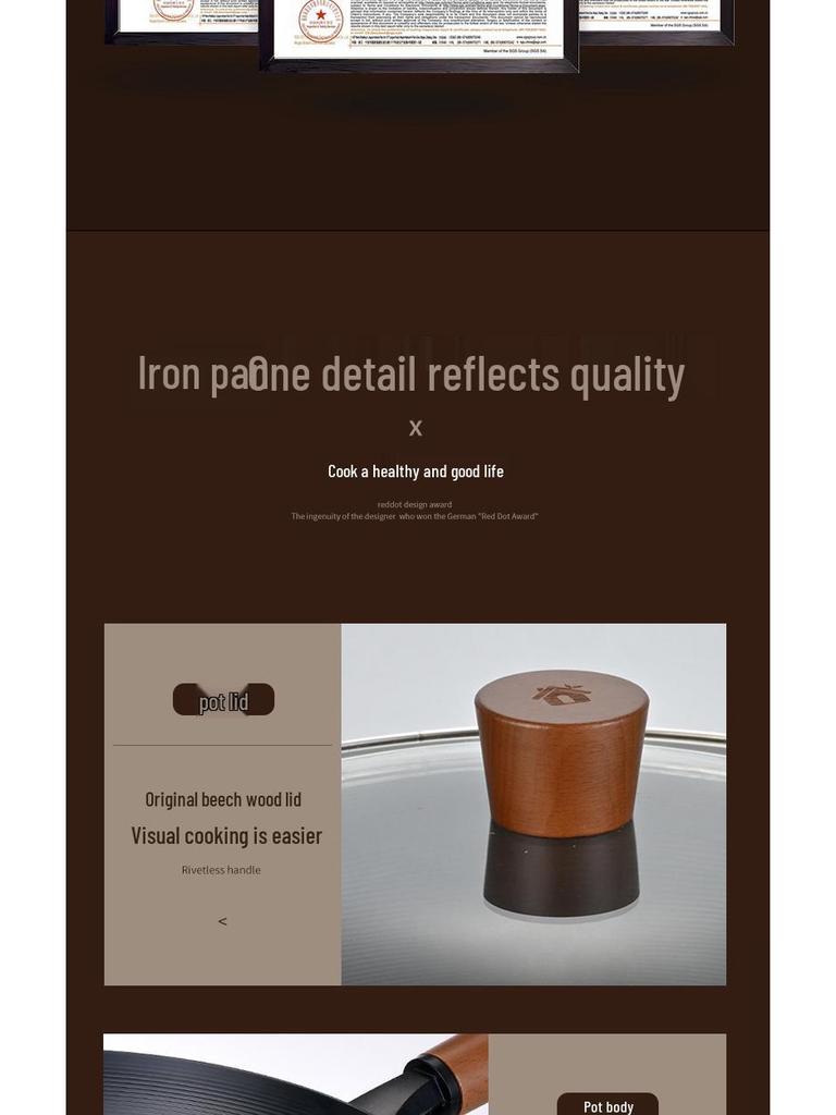 High-Purity Deep Nitrided Wrought Iron Wok, Traditional Non-stick, Old-fashioned Coating-free Iron Pot for Home Use.