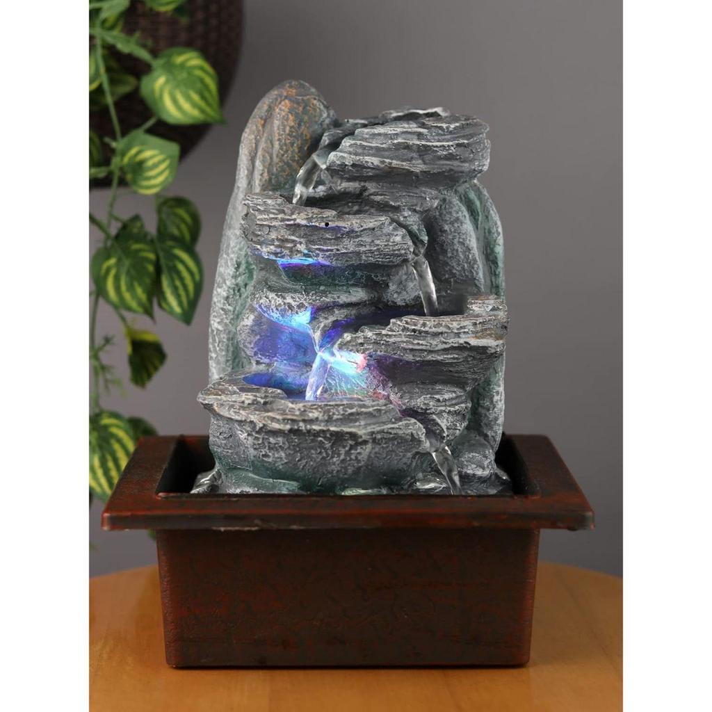 Tabletop Water Fountain, Polyresin Indoor Outdoor Water Fountain with LED Lights for Home Decor, Decoration Showpiece Gifts